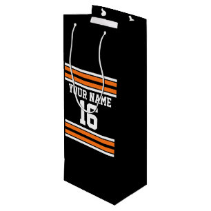 Sac Cadeau Pour Bouteille Black avec Orange White Stripes Team Jersey