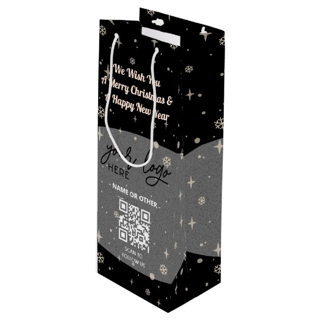 Sac Cadeau Pour Bouteille Black Christmas Business Logo QR code Snowflake (Devant Angle)