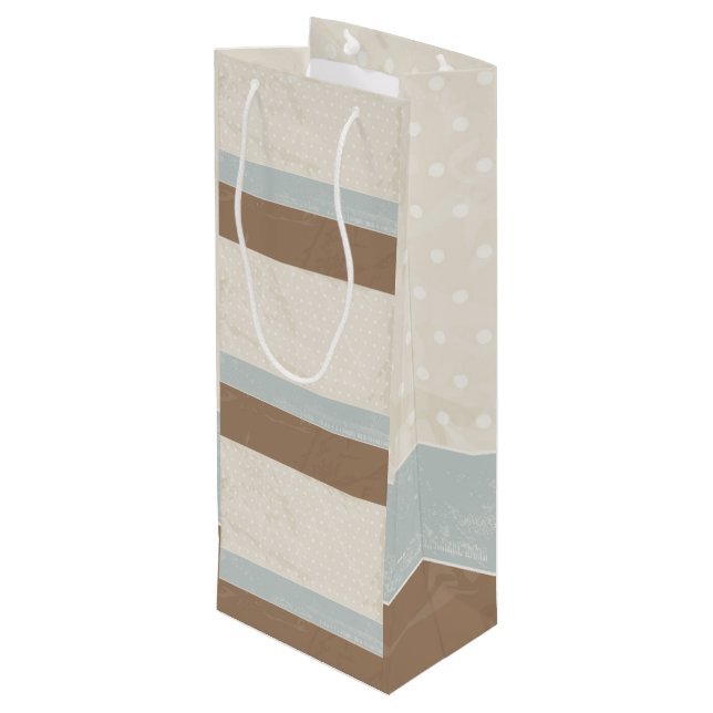 Sac Cadeau Pour Bouteille Bleu Beige Brown Pois doux Arrière - plan rétro (Dos Angle)