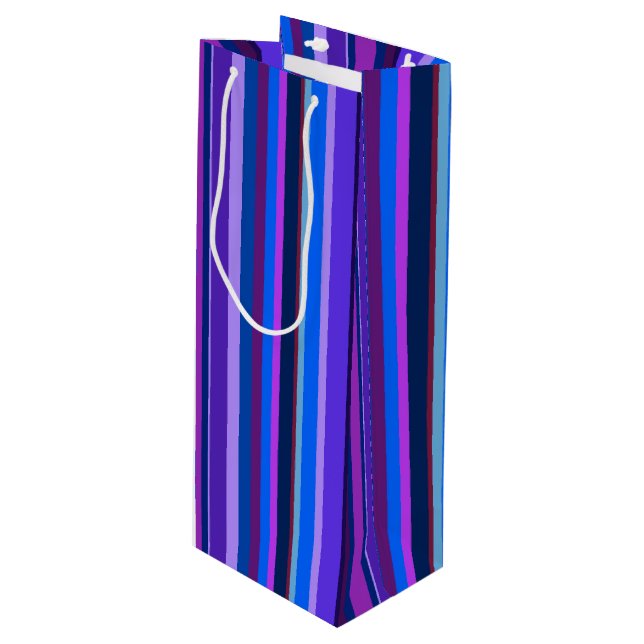 Sac Cadeau Pour Bouteille Bleu et violet bandes verticales (Devant Angle)