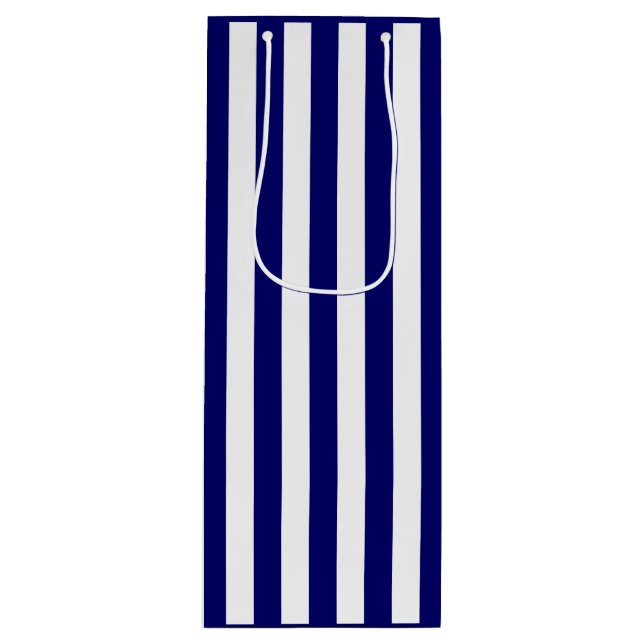 Sac Cadeau Pour Bouteille Bleu Nuit Foncé et Rayure Blanche (Devant)