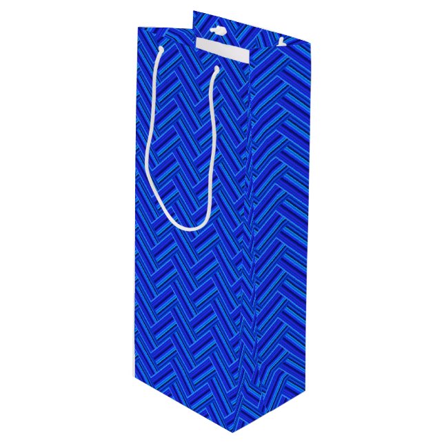 Sac Cadeau Pour Bouteille Bleu rayures double motif (Devant Angle)