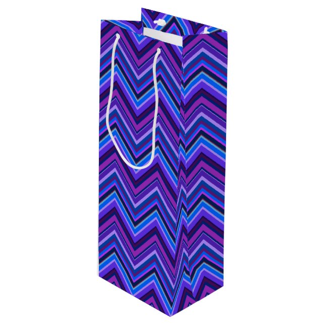 Sac Cadeau Pour Bouteille Blue and purple zigzag (Devant Angle)