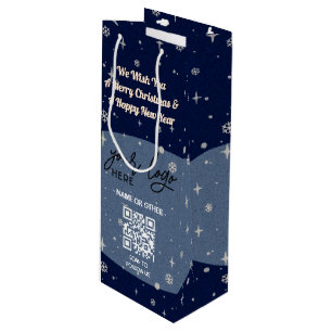 Sac Cadeau Pour Bouteille Blue Christmas Business Logo QR Snowflake