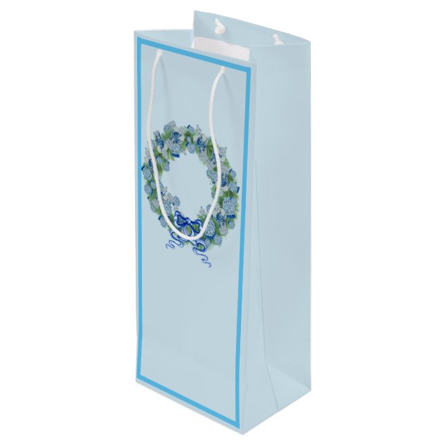 Sac Cadeau Pour Bouteille Blue Christmas Chinoiserie Wreath Wreath Wag fourr (Dos Angle)