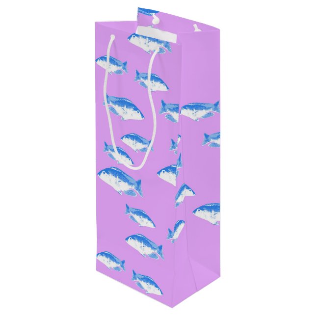 Sac Cadeau Pour Bouteille Blue fish on lilac (Dos Angle)