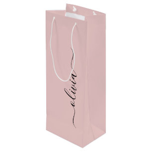 Sac Cadeau Pour Bouteille Blush Dusty rose moderne Script Girl Monogramme No