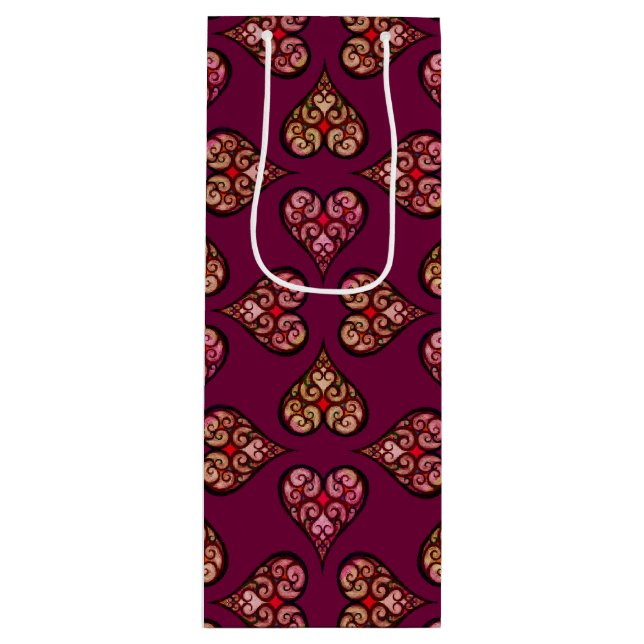 Sac Cadeau Pour Bouteille Boho Damask Heart (Devant)