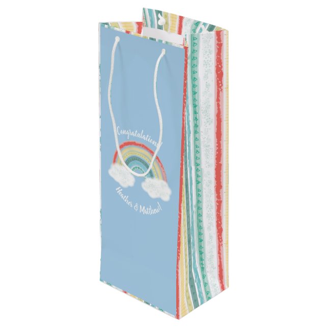 Sac Cadeau Pour Bouteille Boho Rainbow Baby shower Blue Boy (Dos Angle)