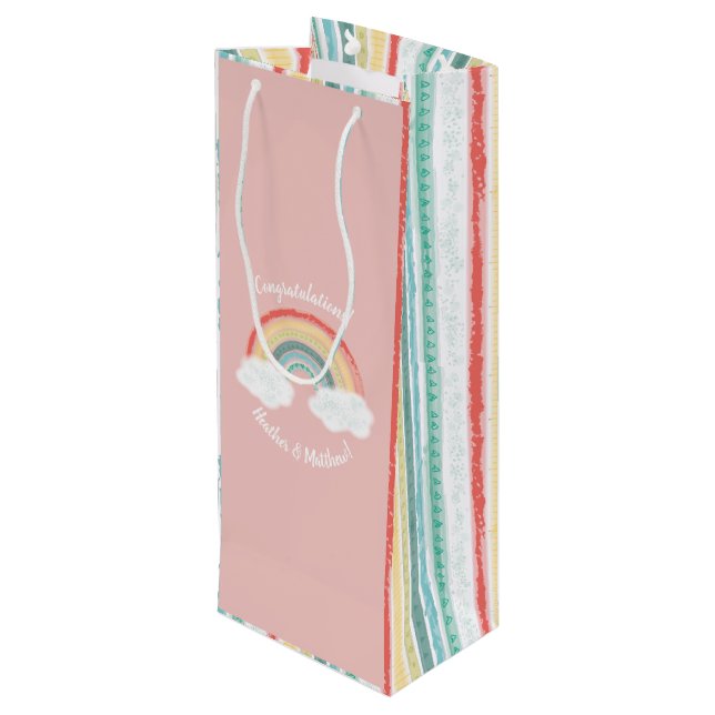 Sac Cadeau Pour Bouteille Boho Rainbow Baby shower rose (Dos Angle)