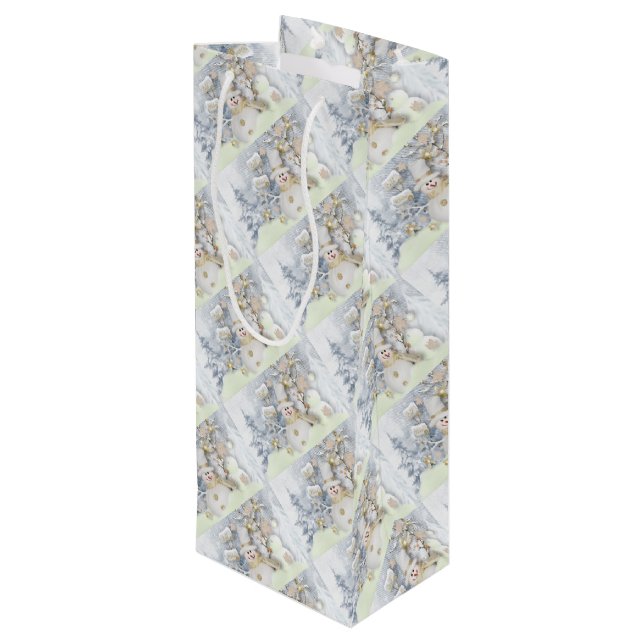 Sac Cadeau Pour Bouteille Bonhommes de neige (Dos Angle)