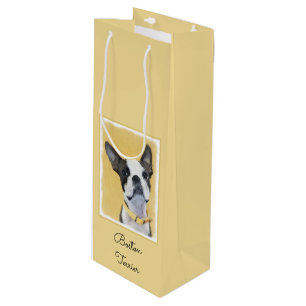 Sac Cadeau Pour Bouteille Boston Terrier Painting - Cute Original Dog Art