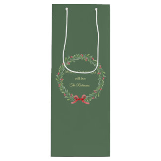 Sac Cadeau Pour Bouteille Botanical Christmas Wreath Modern Script 