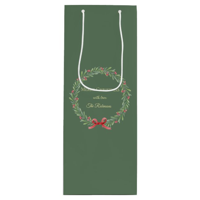 Sac Cadeau Pour Bouteille Botanical Christmas Wreath Modern Script  (Devant)
