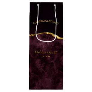 Sac Cadeau Pour Bouteille Bourgogne Gold Foil Agate Mariage Félicitations