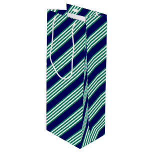 Sac Cadeau Pour Bouteille Brayures blanches et vertes motif avec bleu marine