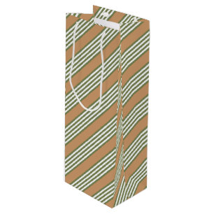 Sac Cadeau Pour Bouteille Brayures vert olive et blanc motif avec bronze