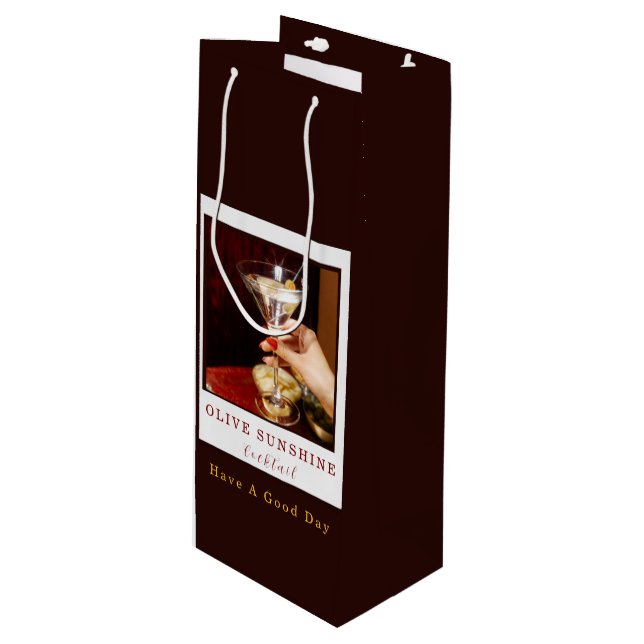 Sac Cadeau Pour Bouteille Brown Retro Olive Sunshine Cocktail Gift Bag (Devant Angle)
