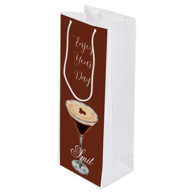 Sac Cadeau Pour Bouteille Brown & White Retro Minimalist Wine Gift Bag (Devant Angle)