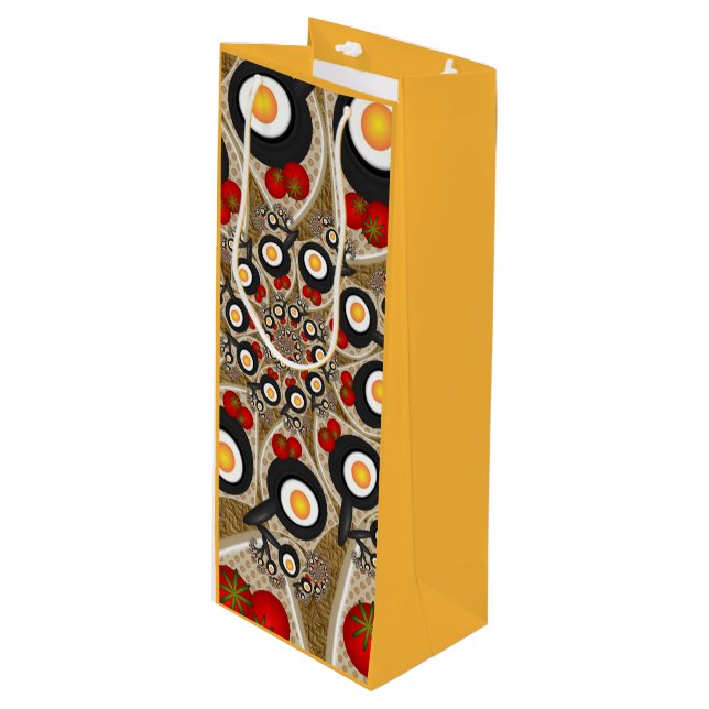 Sac Cadeau Pour Bouteille Brunch Fractal Art Drôle Nourriture, Tomates, Oeuf (Devant Angle)