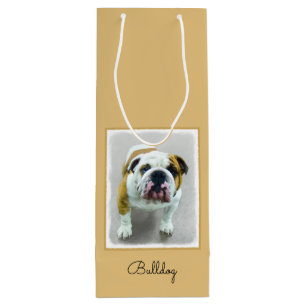 Sac Cadeau Pour Bouteille Bulldog Painting - Joli art original chien