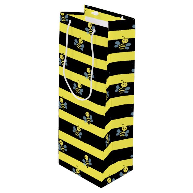Sac Cadeau Pour Bouteille Bumblebebees sur Black Yellow Striped (Devant Angle)