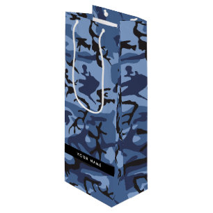 Sac Cadeau Pour Bouteille Camouflage Bleu Marine Personnalisez votre nom