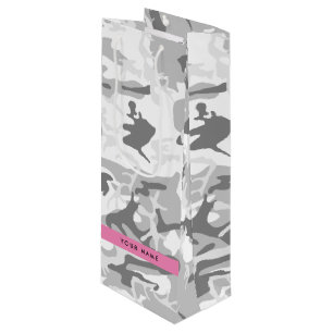 Sac Cadeau Pour Bouteille Camouflage gris neige d'hiver Votre nom Personnali