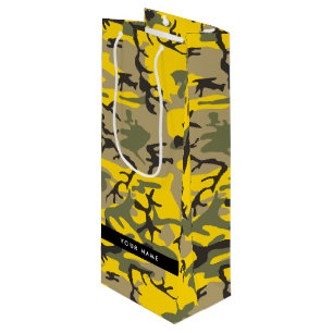 Sac Cadeau Pour Bouteille Camouflage jaune et vert Votre nom Personnalisez