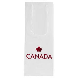 Sac Cadeau Pour Bouteille Canada avec feuille d'érable ondulée rouge