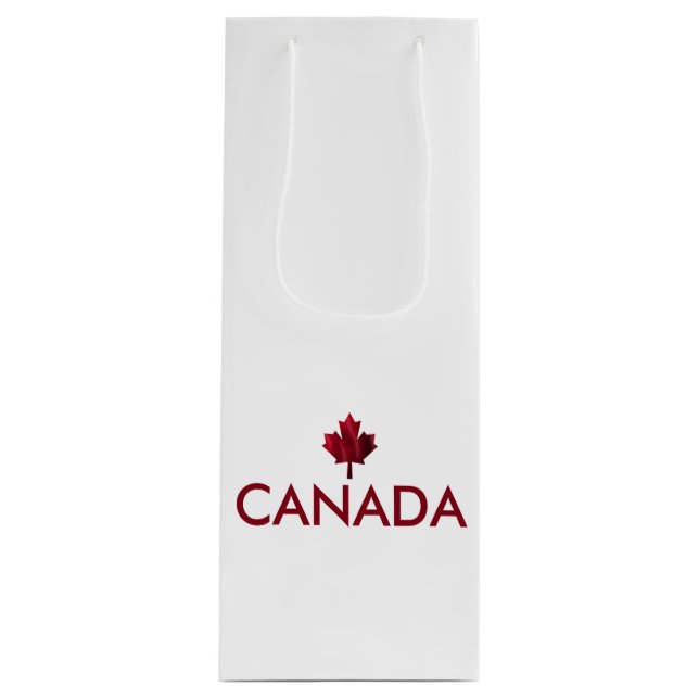 Sac Cadeau Pour Bouteille Canada avec feuille d'érable ondulée rouge (Devant)