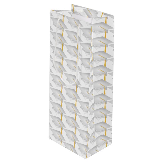 Sac Cadeau Pour Bouteille capuchons de graduation blancs avec goût or (Devant Angle)