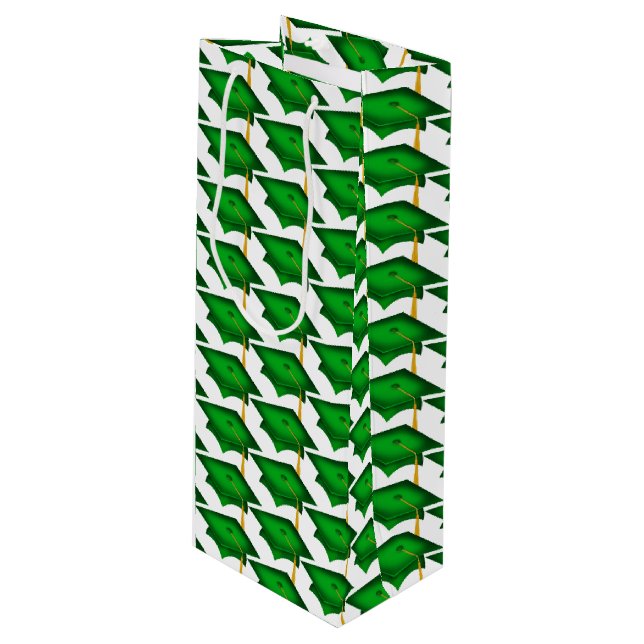 Sac Cadeau Pour Bouteille capuchons de graduation verts avec goût or (Devant Angle)