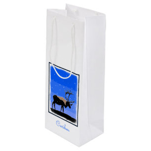 Sac Cadeau Pour Bouteille Caribou en hiver - Art original de la faune