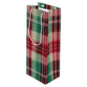 Sac Cadeau Pour Bouteille Carreaux de fête classiques rouge et vert