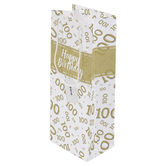 Sac Cadeau Pour Bouteille Centenarian 100th Gold Random Number Motif (Devant Angle)