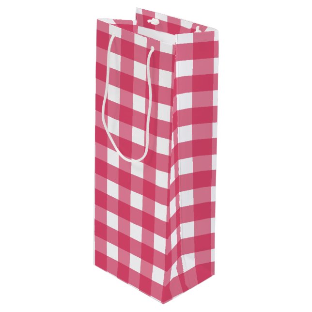 Sac Cadeau Pour Bouteille Cerise en vichy (Devant Angle)