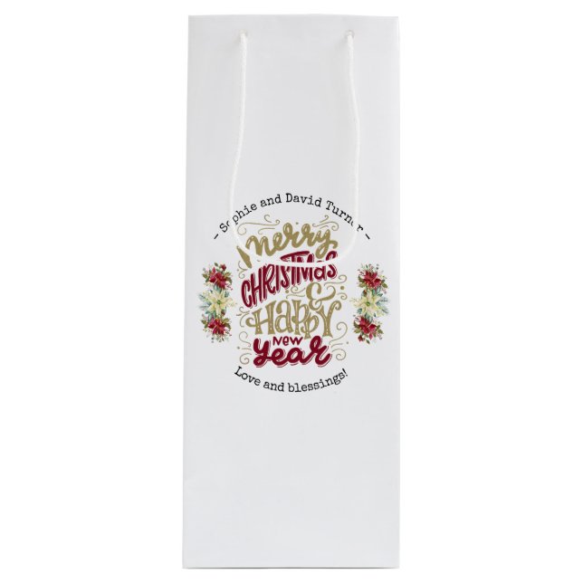 Sac Cadeau Pour Bouteille Charm Joyeux Noël Joyeux Nouvel An Typographie (Devant)