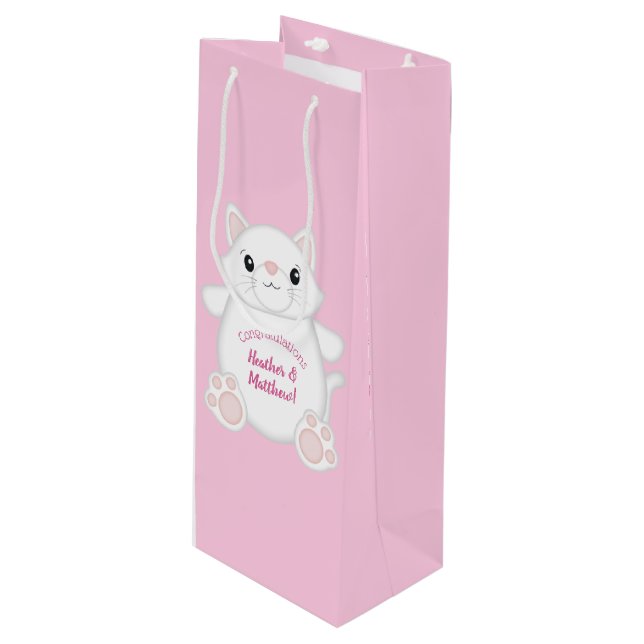 Sac Cadeau Pour Bouteille Chat Baby shower Kitty Rose (Devant Angle)