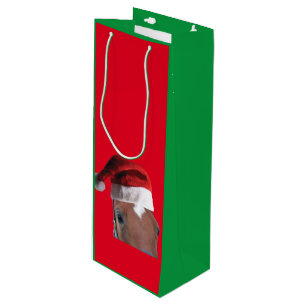 Sac Cadeau Pour Bouteille Cheval portant un Casquette du Père Noël pour Noël