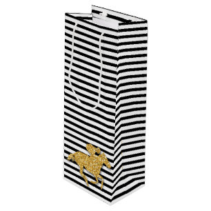Sac Cadeau Pour Bouteille Cheval sur rayures noires et blanches