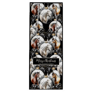 Sac Cadeau Pour Bouteille Chevaux noir et or Citation de Noël