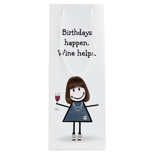 Sac Cadeau Pour Bouteille Chiffre d'anniversaire fille avec vin (Devant)