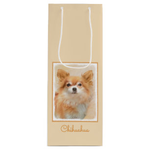 Sac Cadeau Pour Bouteille Chihuahua Peinture de Chien à long Haired Art orig