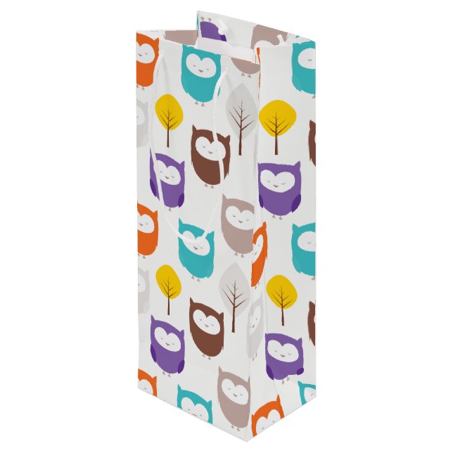 Sac Cadeau Pour Bouteille Chouette Et Feuilles (Dos Angle)