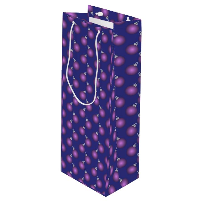 Sac Cadeau Pour Bouteille Christmas Gift Bag with Purple Baubles (Devant Angle)