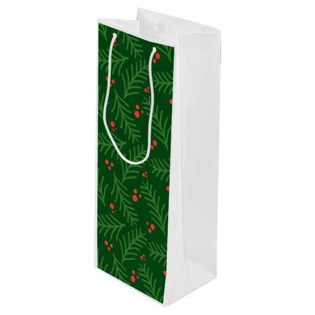 Sac Cadeau Pour Bouteille Christmas Greenery Berries Artisan Modern Holiday (Devant Angle)