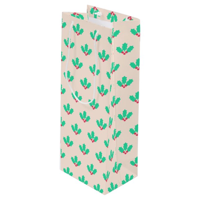 Sac Cadeau Pour Bouteille Christmas Holly Berry (Devant Angle)