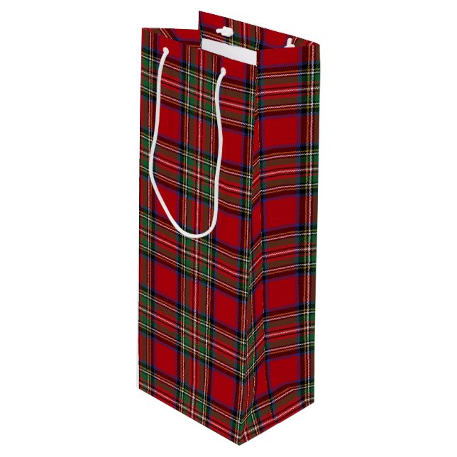 Sac Cadeau Pour Bouteille Christmas Tartan Clan Stewart Red Plaid Check (Devant Angle)