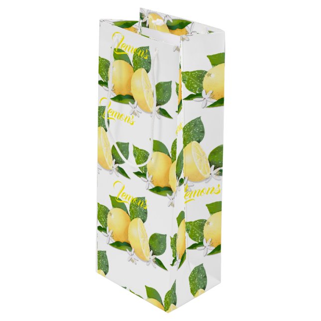 Sac Cadeau Pour Bouteille Citrons agrumes Fruit Botanique (Devant Angle)